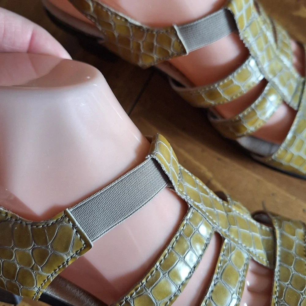 SAS Allegro Mustard Yellow Leather Slingback‎ Sandal Heels Size 8.5N Comfort